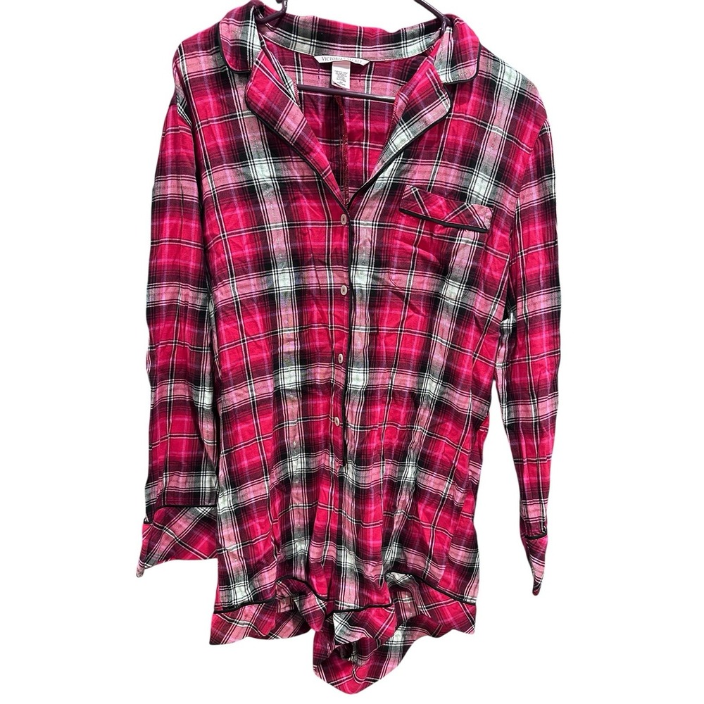 Victoria's Secret Women's Red Christmas Plaid Pajama Romper Shirt Dress M MEDIUM
